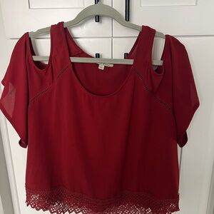 Lace Red Cold Shoulder Women's Top